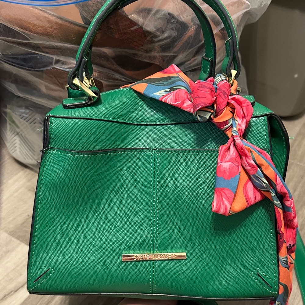 Steve Madden  Vibrant Green Satchel with Floral Scarf